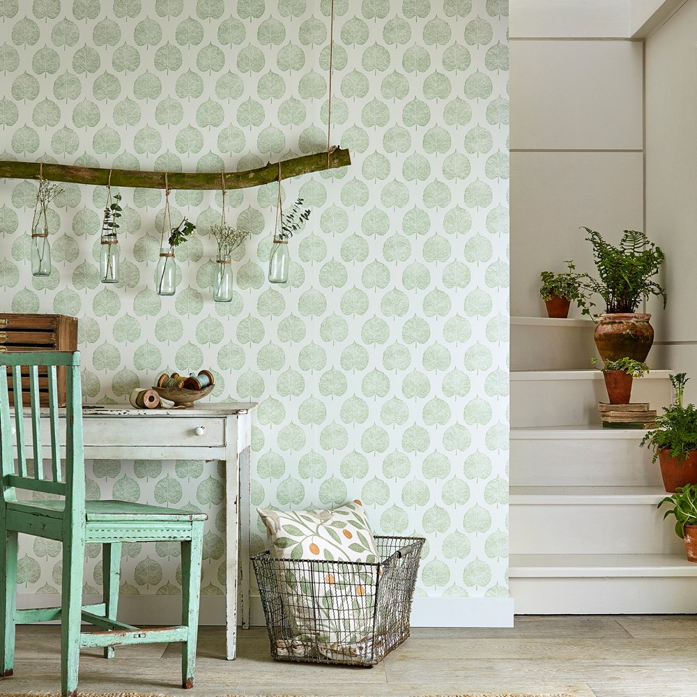 Lyme Leaf Wallpaper 216383 by Sanderson in Celadon Green